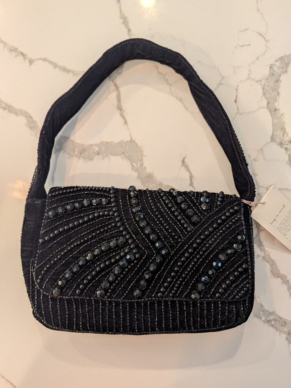 a new day Black Beaded Velvet Shoulder Bag